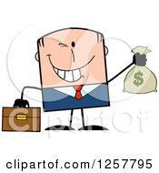 Wealthy White Businessman Winking And Holding A Money Bag