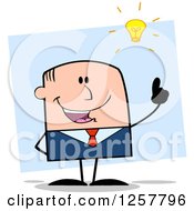 Poster, Art Print Of White Stick Businessman With A Bright Idea Over Blue