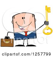 Poster, Art Print Of Happy White Businessman Holding Up A Key To Success