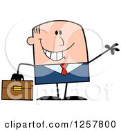 Poster, Art Print Of Happy White Businessman Waving And Holding A Briefcase