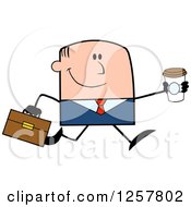 Poster, Art Print Of Happy White Businessman Running With A To Go Coffee