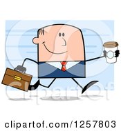 Poster, Art Print Of Happy White Businessman Running With A To Go Coffee Over Blue