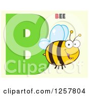 Poster, Art Print Of Happy Bee Flying Over Letter B And Text On Green