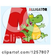 Poster, Art Print Of Happy Alligator Jumping Over Letter A And Text On Blue