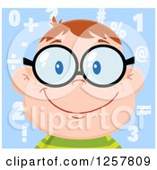 Happy White School Boy Wearing Glasses Over Math Symbols