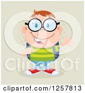 Poster, Art Print Of Happy White School Boy Geek Wearing Glasses And Waving Over Halftone