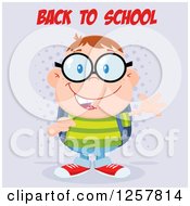 Poster, Art Print Of Happy White School Boy Geek Wearing Glasses And Waving Under Back To School Text