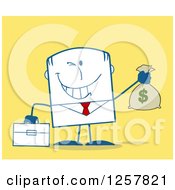 Poster, Art Print Of Wealthy Businessman Winking And Holding A Money Bag Over Yellow