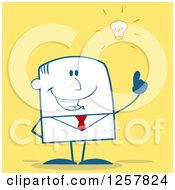 Poster, Art Print Of Stick Businessman With A Bright Idea Over Yellow