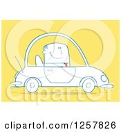 Poster, Art Print Of Happy Business Man Commuting To Work In A Blue Car Over Yellow