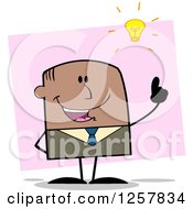 Poster, Art Print Of Black Stick Businessman With A Bright Idea Over Pink
