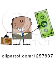 Poster, Art Print Of Happy Black Businessman Holding Up A Giant Dollar Bill