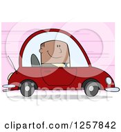 Poster, Art Print Of Happy Black Business Man Commuting To Work In A Red Car Over Pink