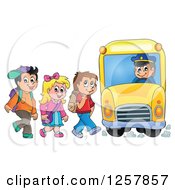 Poster, Art Print Of Group Of School Children Boarding A Bus
