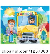 Poster, Art Print Of Brunette White School Boy Boarding A Bus