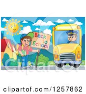 Poster, Art Print Of Boy Holding A Back To School Sign And Boarding A Bus
