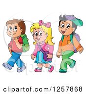 Poster, Art Print Of Three Happy Caucasian School Children Walking