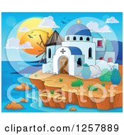 Poster, Art Print Of Coastal Greek Church And Windmill