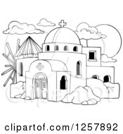 Poster, Art Print Of Black And White Windmill And A Greek Church
