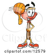 Sink Plunger Mascot Cartoon Character Spinning A Basketball On His Finger