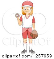 Poster, Art Print Of Happy Red Haired White Girl Pitcher Holding A Baseball