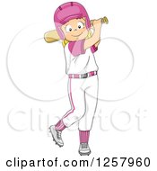 Happy Blond White Girl Swinging A Baseball Bat