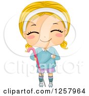 Poster, Art Print Of Happy Blond White Girl Smiling And Holding A Field Hockey Stick And Ball