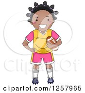 Poster, Art Print Of Happy Black Girl Standing And Holding A Football