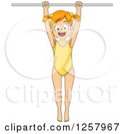 Clipart Of A Happy Red Haired White Girl Gymnast Hanging From A Bar Royalty Free Vector Illustration by BNP Design Studio
