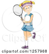Poster, Art Print Of Happy Blond White Girl Holding A Tennis Racket