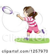 Poster, Art Print Of Happy Brunette White Girl Catching A Rugby Ball