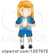 Poster, Art Print Of Happy Strawberry Blond White Girl Holding A Rugby Ball