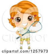 Happy Red Haired White Girl Holding A Squash Racket