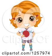 Happy Red Haired White Girl Holding A Table Tennis Paddle