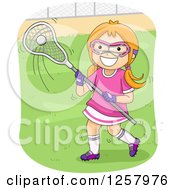 Poster, Art Print Of Happy Red Haired White Girl Playing Lacrosse