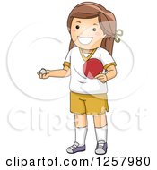 Clipart Of A Happy Brunette White Girl Holding A Table Tennis Paddle And Ping Pong Ball Royalty Free Vector Illustration