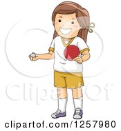 Happy Brunette White Girl Holding A Table Tennis Paddle And Ping Pong Ball