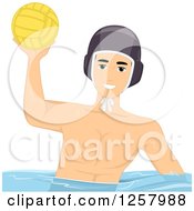 Young White Man Holding Up A Water Polo Ball