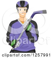 Clipart Of A Young Man Holding A Hockey Stick Royalty Free Vector Illustration