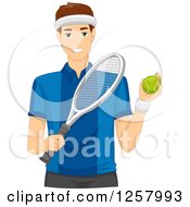 Poster, Art Print Of Young Man Holding A Tennis Ball And Racket