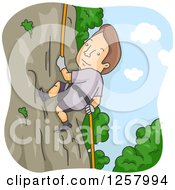 Clipart Of A Brunette White Man Rappelling A Cliff Royalty Free Vector Illustration
