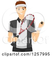 Young White Man Holding A Squash Ball And Racket