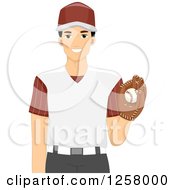 Clipart Of A Young White Baseball Pitcher Man Royalty Free Vector Illustration