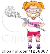 Clipart Of A Happy Red Haired White Girl With Lacrosse Gear Royalty Free Vector Illustration by BNP Design Studio