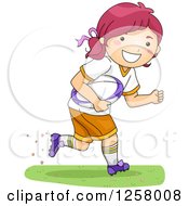 Poster, Art Print Of Happy Red Haired White Girl Running With A Rugby Ball