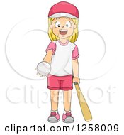 Poster, Art Print Of Happy Blond White Girl Holding Out A Baseball