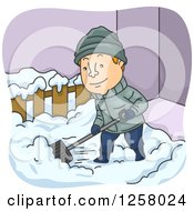 Poster, Art Print Of Happy White Man Shoveling Snow In The Winter