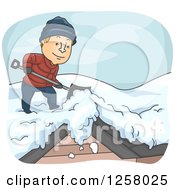 Poster, Art Print Of Happy White Man Shoveling Snow Off Of A Roof In The Winter