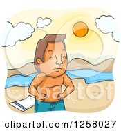 Clipart Of A Sore White Man With A Sunburn On A Beach Royalty Free Vector Illustration