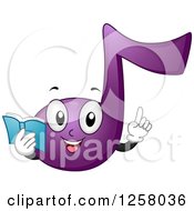 Poster, Art Print Of Purple Note Character Holding A Book And A Finger Up